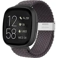 Strap-it Smartwatch bandje - Verstelbaar gevlochten nylon bandje - geschikt voor Fitbit Versa 3 / Fitbit Sense - grijs