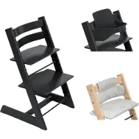 Stokke Tripp Trapp Kinderstoel beuken zwart incl. kussen Nordic Grey en Baby Set V2 zwart