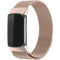 Strap-it luxe Milanese band geschikt voor Fitbit Charge 6 (champagne) – stijlvol roestvrijstalen RVS bandje – magnetische sluiting – comfortabel en verstelbaar bandje voor activity tracker