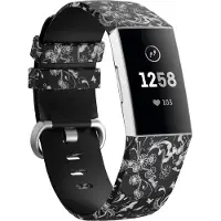 Strap-it Siliconen Smartwatch bandje - Geschikt voor Black Flower Fitbit Charge 3 / 4 bandje - Horlogeband / Polsband / Armband - Maat: Maat L