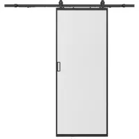Vente-unique Schuifdeur met wandbevestiging - Aluminium en gehard matglas - H205 x L83 cm - LINCI II