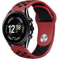 Strap-it Siliconen sport bandje - geschikt voor Fossil Gen 6 44mm / Gen 5 / Gen 5e 44mm - rood/zwart