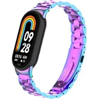 Strap-it stalen schakel bandje met vlindersluiting - Geschikt voor Xiaomi Mi Smart Band 8 / Band 9 (parelmoer)
