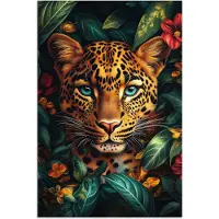 PosterMonkey Poster 80x120 cm - Luipaard - Natuur - Bloemen - Bladeren - Jungle - Posters - Kamer decoratie - Wanddecoratie woonkamer - Muurdecoratie slaapkamer