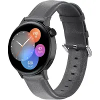 Strap-it Leren smartwatch bandje - geschikt voor Huawei Watch GT 2 42mm / GT 3 42mm / GT 3 Pro 43mm - donkergrijs - Maat: Maat L