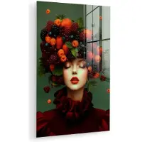 MuchoWow Glasschilderij 120x180 cm - Schilderij acrylglas - Vrouw - Aardbeien - Frambozen - Bramen - Bessen - Foto op glas - Muurdecoratie woonkamer - Wanddecoratie slaapkamer - Schilderijen