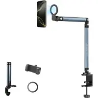 Phreeze Telefoonhouder Bureau - Telefoonstandaard met Tafelklem - Geschikt voor MagSafe - Magnetisch - Aluminium - Verstelbaar - Voor Bureau en Bed - Universeel - Zilver