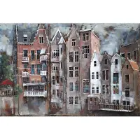 Karo-art Schilderij - Metaalschilderij - Grachten panden 80x120cm