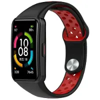 Strap-it Siliconen Smartwatch bandje - Geschikt voor Huawei Band 6 sport bandje - zwart/rood - Horlogeband / Polsband / Armband