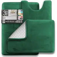 Karma 3-delige fluwelen traagschuim badkamertapijtset - antislip, PVC-achterkant, wasbaar, sneldrogend - zacht groen