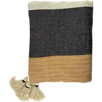 Home Society - Plaid - Kleed - Sam - Polyester - 150x130cm - Lichtbruin - Creme - Grijs