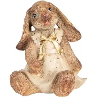 Clayre & Eef Decoratie Beeld Konijn 16x14x18 cm Bruin Beige Kunststof