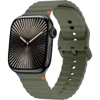 Strap-it Wave siliconen bandje met gespsluiting - geschikt voorApple Watch Series 1/2/3/4/5/6/7/8/9/10/11/SE/SE2/SE3 - Silicone band voor iWatch kleine maten 38mm 40mm 41mm 42mm (donkergroen)
