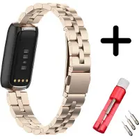Strap-it Stalen schakel bandje - geschikt voor Fitbit Luxe - champagne goud + inkort toolkit