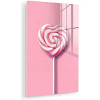 MuchoWow Glasschilderij 120x180 cm - Schilderij acrylglas - Snoep - Lolly - Hart- Roze - Foto op glas - Muurdecoratie woonkamer - Wanddecoratie slaapkamer - Schilderijen