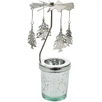 Clayre & Eef Waxinelichthouder Ø 8x17 cm Zilverkleurig Glas Kerstbomen