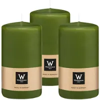 Wiedemann Cilinderkaars/stompkaars - 3x - olijfgroen - 12 x 6 cm - 33 branduren - zuilkaarsen