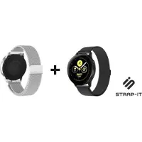 Strap-it Milanees Smartwatch bandje - Geschikt voor 2-pack Samsung Galaxy Watch Milanese band 45mm / 46mm - zwart & zilver - Horlogeband / Polsband / Armband