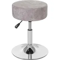 MCW Kruk -C22, make-up krukje, in hoogte verstelbaar Ø 35cm ~ imitatie suède, vintage grijs