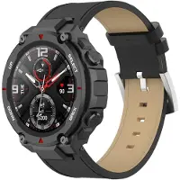 Strap-it Leer Smartwatch bandje - Geschikt voor Amazfit T-Rex - Pro leren bandje - zwart - Horlogeband / Polsband / Armband