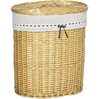 HOMCOM HOMdotCOM Wasmand wasdoos wasmand wasmand natuurlijk hout doek zak canvas schimmel geur smalle capaciteit rotan handgeweven kleine vintage badkamer woonkamer handvat
