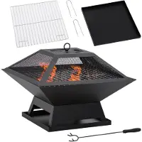 Outsunny Sunny Vuurkorf met deksel en BBQ-rooster 45 x 45 x 34 cm