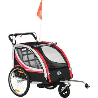 HOMCOM HOMdotCOM 2 in 1 kinderfietskar, kinderkar met vering, rood + zwart