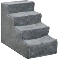 PawHut Paws Huisdiertrap 4-steps Kattentrap Hondentrap Pluche Grijs
