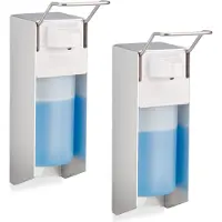 Relaxdays zeepdispenser muur - set van 2 - 500 ml - desinfectie dispenser - elleboog