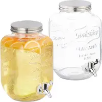 Relaxdays glazen drankdispenser - set van 2 - 4 liter - met tapkraantje - deksel - retro
