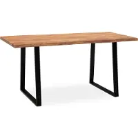 Wohnling eettafel 140x80x76 cm acacia massief hout / metaal eettafel boomrand, massieve keukentafel met trapeziumpoten in zwart, houten tafel eettafel eetkamer rechthoekig