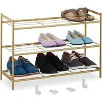 Relaxdays schoenenrek - 3 etages - stapelbaar - staal - 50x70x26 cm - voor 9 paar - goud