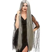 Smiffys - Witch Extra Long Pruik - Grijs