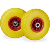 Relaxdays 2x steekwagenwiel 3.00-4 - rubberen luchtband - stalen velg - as met diameter 20 mm - 260x85 mm - geel-rood
