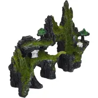 Relaxdays aquarium decoratie rots - Japanse decoratie - schuilplek - aquarium versiering - 17 x 23,5 cm - zwart-groen