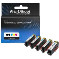 PrintAbout Inktcartridge PGI-580XXL/CLI-581XXL BK/CMYK 5-kleuren Multipack Extra hoge capaciteit geschikt voor Canon