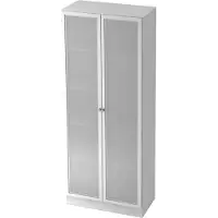 Hjh OFFICE PRO SIGNA K 6100G SG - Hoogte van de map | 5 OH met knop Kast met matglazen deuren Wit/Zilver