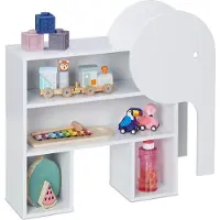 Relaxdays kinderkast olifant - 4 vakken - speelgoedkast - 60,5 x 64,5 x 20,5 cm - wit