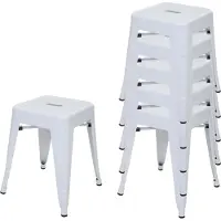 MCW Set van 6 krukken -A73, metalen kruk zitkruk, metalen industrieel ontwerp stapelbaar ~ wit