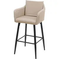 MCW Barkruk -H93, barkruk tegenkruk, metalen voetensteun ~ kunstleer taupe-beige