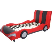 Mendler Bed -E14, auto Jongensbed Jeugdbed, lattenbodem Kunstleer Hout 190x100cm ~ zwart-rood