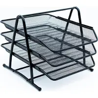 Intirilife documentenbak met 3 vakken van ijzer - 30,5 x 35 x 26 cm - Antislip brievenbak Bureaulade voor maximaal A4-documenten Organisator accessoire voor kantoor Mesh design