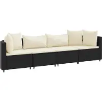 vidaXL 4-delige Loungeset met kussens poly rattan zwart