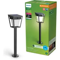 Philips Nissa sokkellamp -UltraEfficient LED - Solar buitenlamp -Helder warm licht; 3000K - Zwart - Bewegingssensor - Schemersensor - Tuinpadverlichting - Zonne-energie