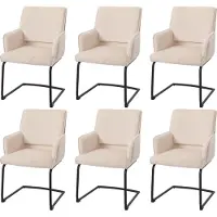 MCW Set van 6 sledestoelen -N60, eetkamerstoel keukenstoel stoel, stof/textiel Öko-Tex ~ crème-beige