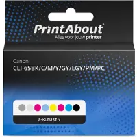 PrintAbout Huismerk Canon CLI-65BK/C/M/Y/GY/LGY/PM/PC Inktcartridge 8-kleuren Multipack