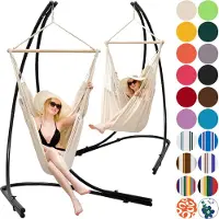 AMANKA xxl Hangstoel met frame Hangstoel voor 2 dubbele hangende stoelen Hangstoel Beige