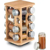 Relaxdays kruidenrek draaibaar - met 16 glazen potjes - bamboe - 4 etages