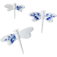 Heinen Delfts Blauw - Wanddecoratie Libelle - Set van 3 - Keramiek - Delfts blauw