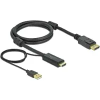 DeLOCK Premium HDMI naar DisplayPort actieve kabel - HDMI 1.4 / DP 1.2 (4K 30Hz) - voeding via USB-A / zwart - 1 meter